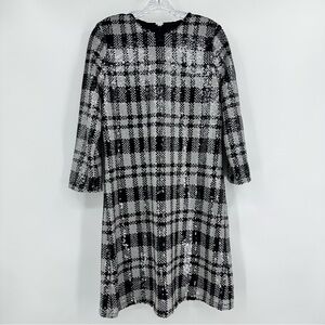 Draper James Sequin Sheath Dress Plaid Black White Size 12